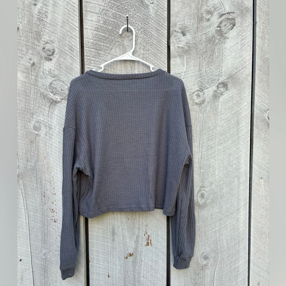 SHEIN EZ Wear drop shoulder long sleeve V neck grey ribbed top size L